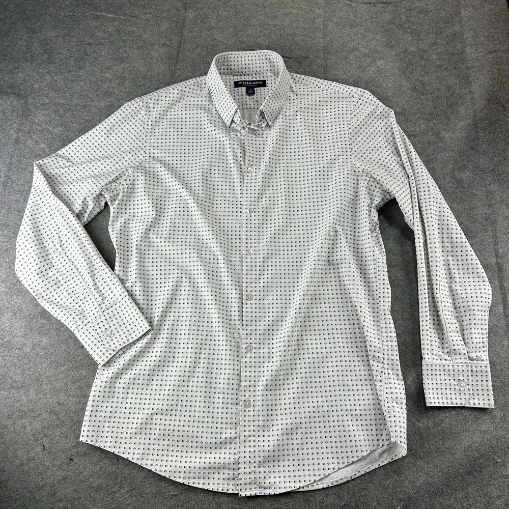 Mizzen+Main Leeward Performance Dress Shirt Mens Large L Trim Fit Geometric Dot